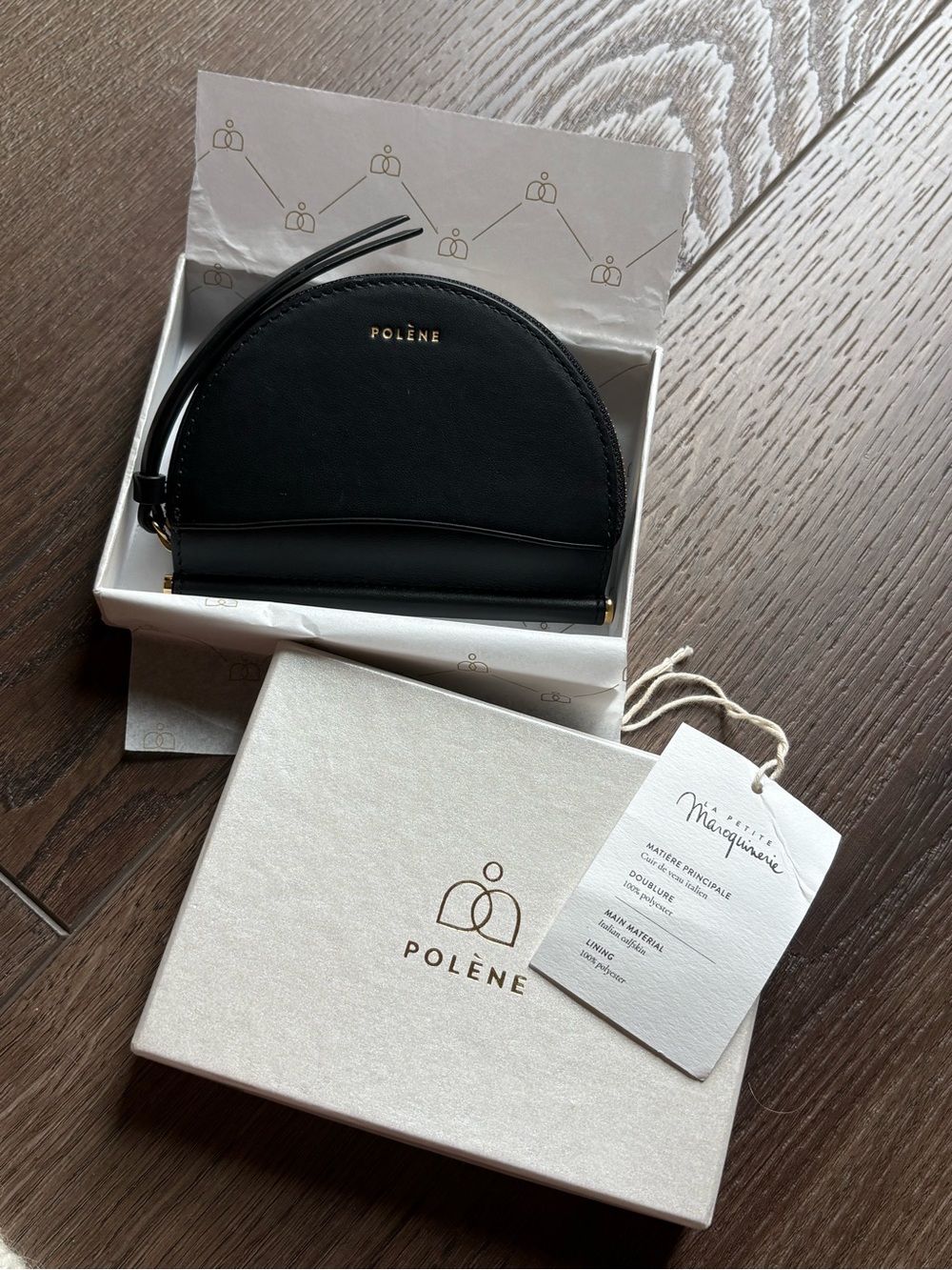 Polène Demi Lune Mini black smooth leather wallet